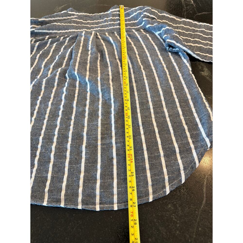 Yidarton Blue White Striped Linen Blend V-Neck Button Blouse XL - Picture 9 of 9